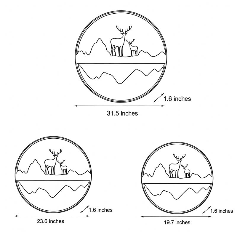 Dimensional drawings of three different sizes of the silhouette wall light.