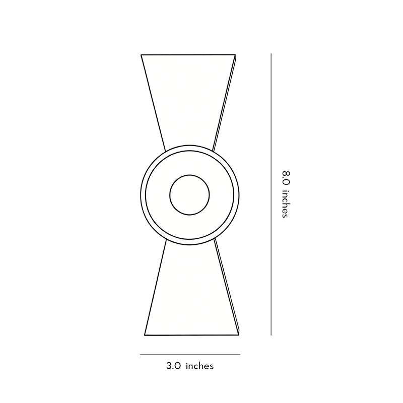 Product dimension diagrams for contemporary up-down wall lights 3.0inch*8.0inch.