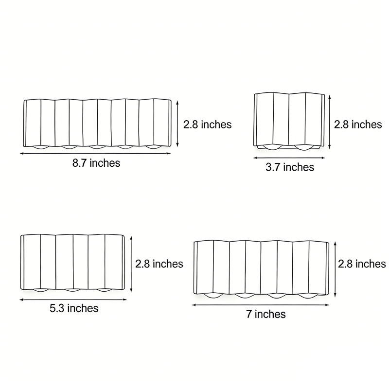 Four product dimension diagrams for the wall sconce up-down light.