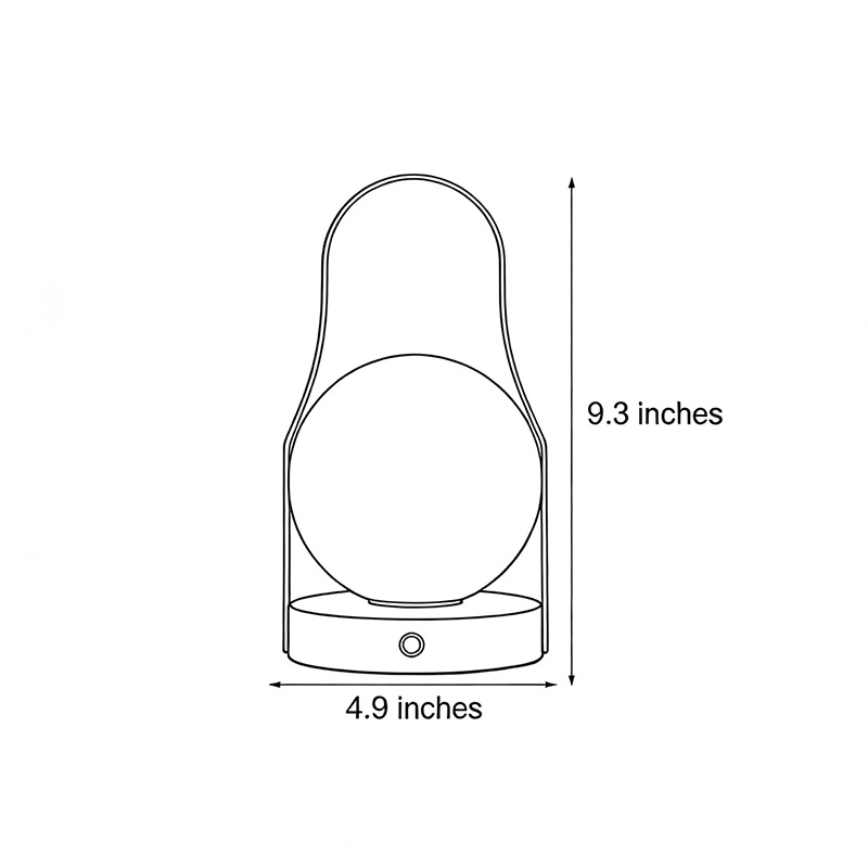 Product structure diagram of a portable rechargeable LED lantern 9.3inch*4.9inch.