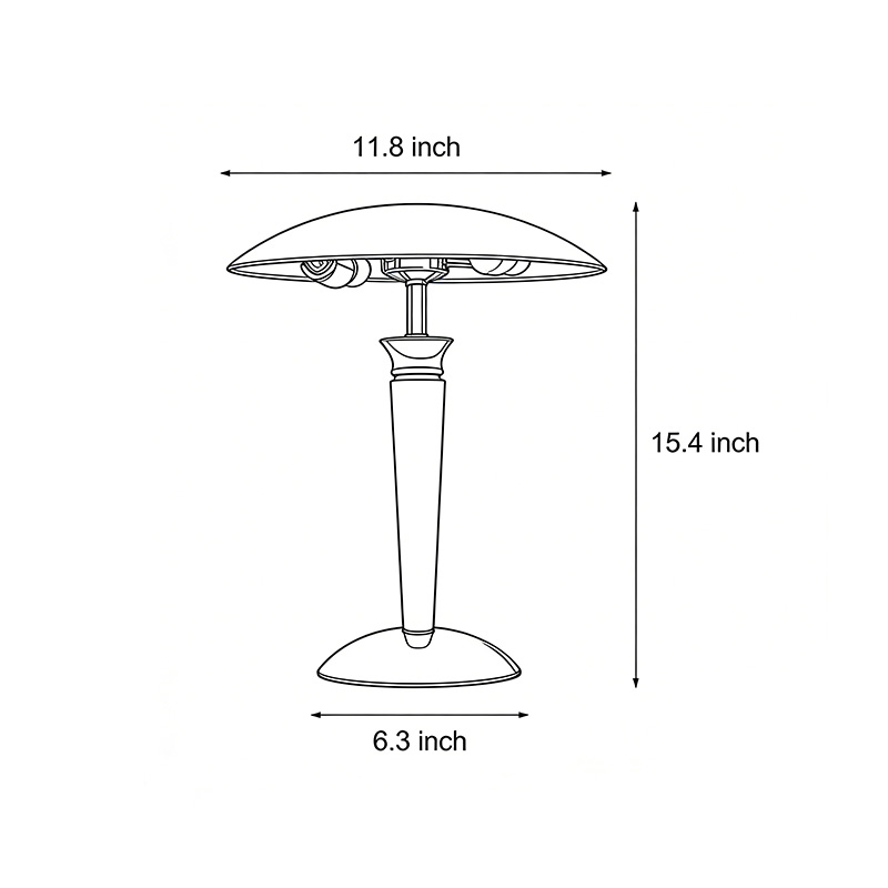 Product dimensions diagram of the Chrome mushroom lamp 66.3inch*15.4inch*11.8inch.