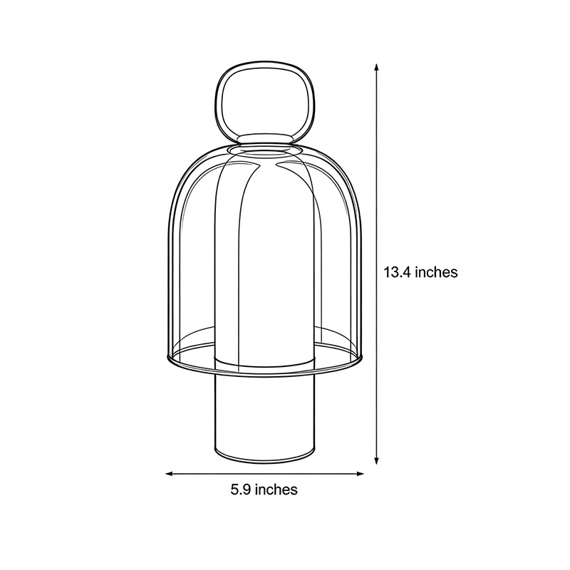 Product structure diagram of a portable glass table lamp 5.9inch*13.4inch.