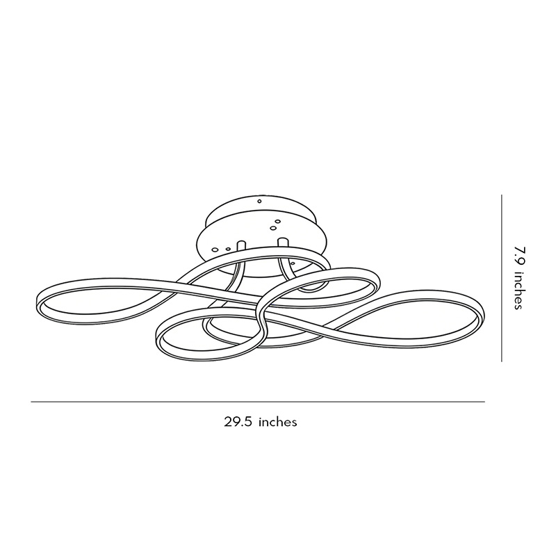 Product dimension diagram of the curve ceiling light 29.5inch*7.9inch.