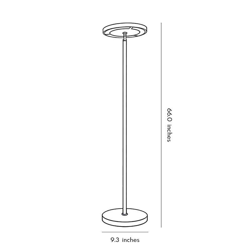 Product dimensions diagram for the minimalist floor lamp 66.inch*9.3inch.