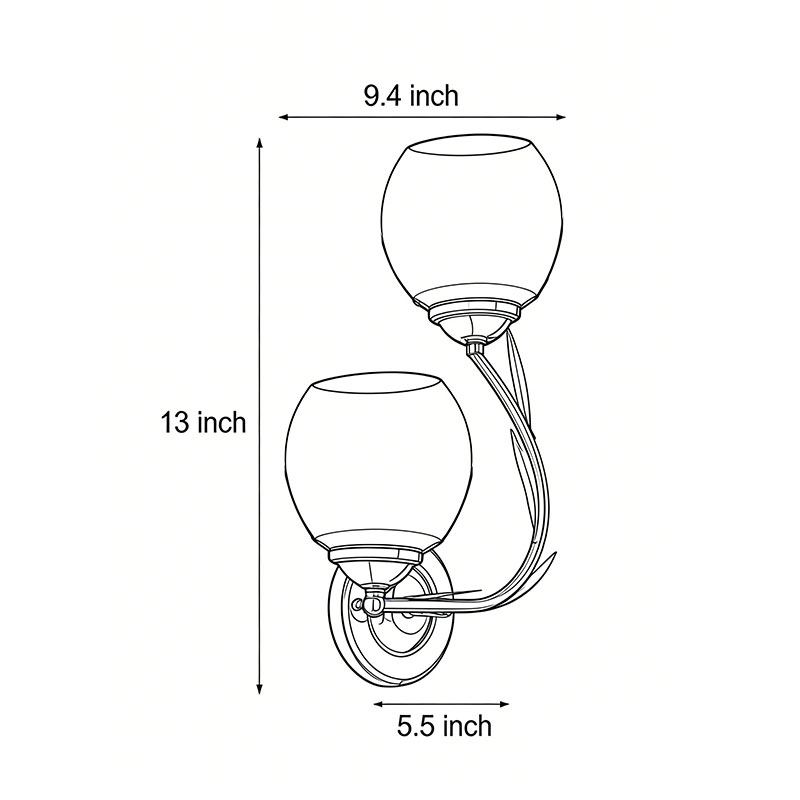 Product dimensions diagram for floral wall sconces 9.4inch*13inch*5.5inch.