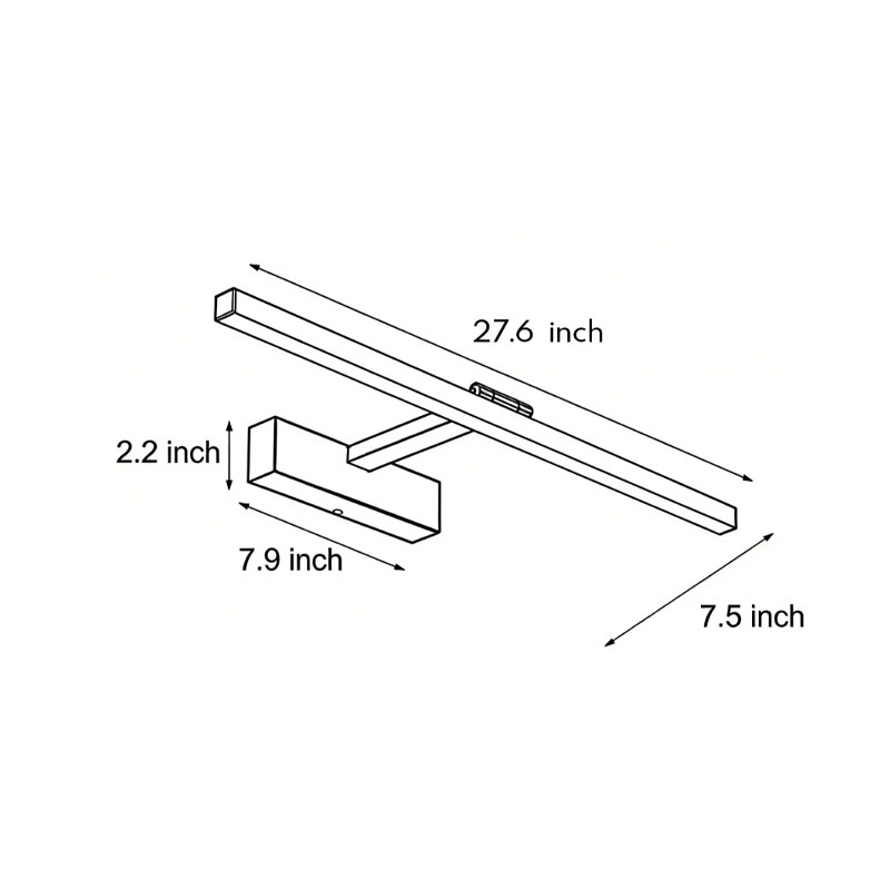 Product dimension drawings for light bars for bathroom vanities 27.6inch*7.5inch.