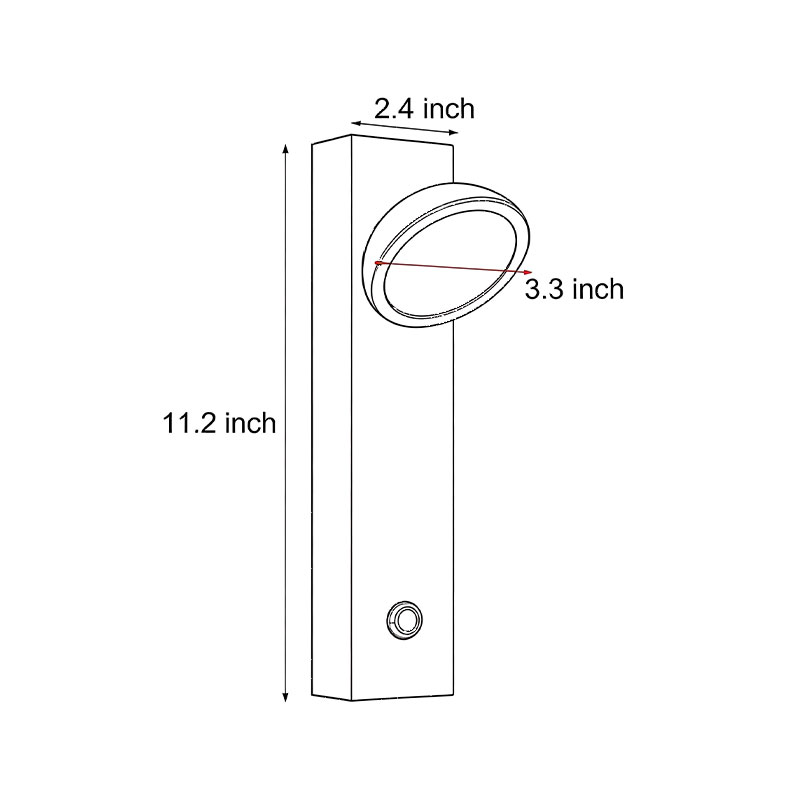 Product dimensions diagram for the accent wall lamp 2.4inch*11.2inch*3.3inch.