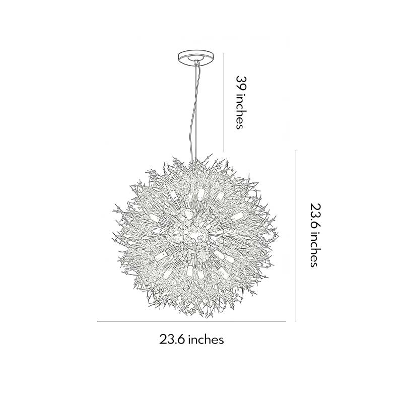 Product dimensions diagram for the crystal dandelion chandelier 23.6inch*23.6inch.