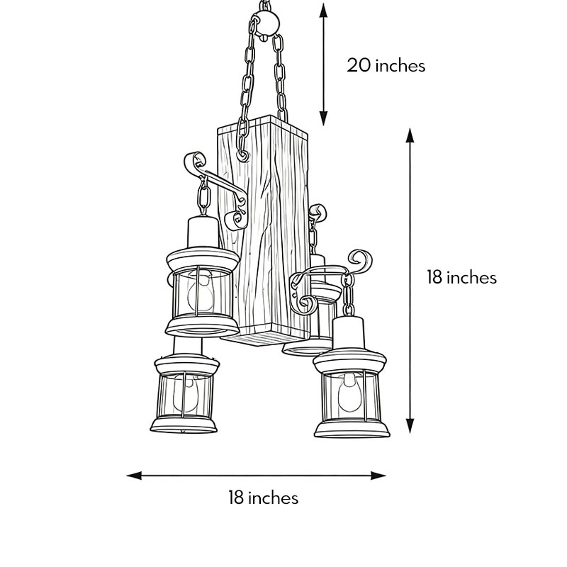 Product dimensions diagram for the rustic wood chandelier 18inch*18inch.