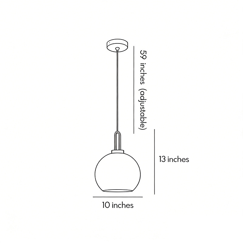 Product dimensions diagram for frosted glass mini pendant lights 10inch*13inch, 59inch.