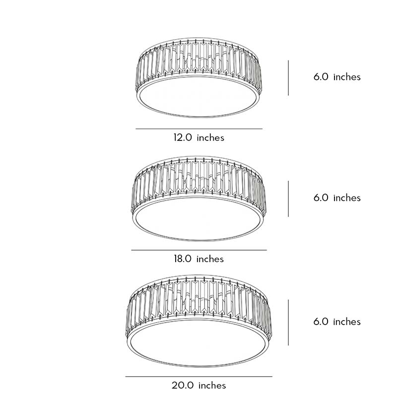 Dimensional drawings of three products from the Gold Drum ceiling light series.