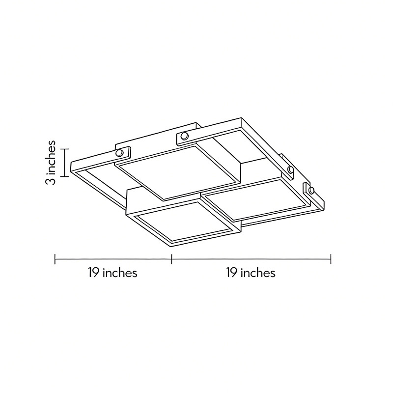 Dimensional drawings for LED square ceiling lights 19inch *19inch * 3inch.