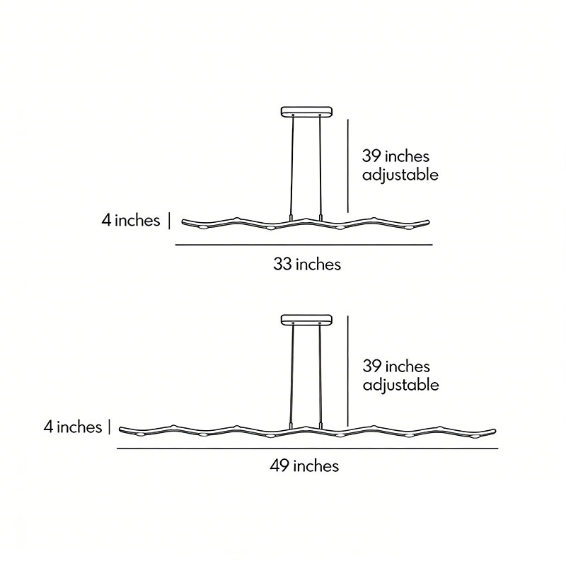 Dimensional drawings for two versions of the White Wave pendant light.
