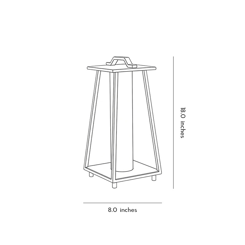 Dimensional drawing for the modern portable outdoor lantern 8.0inch * 18.0inch.