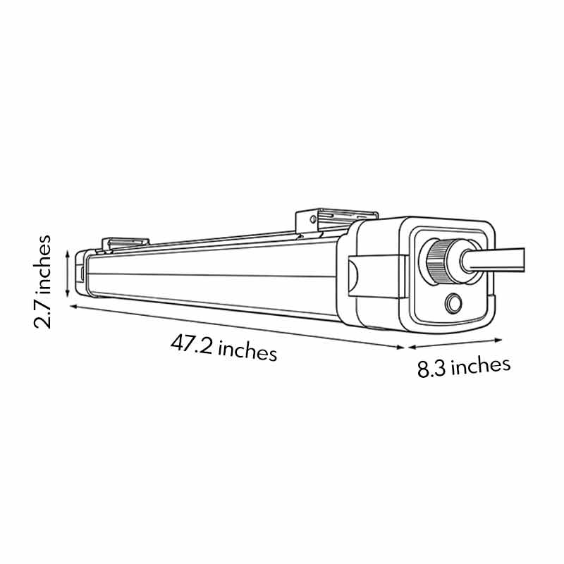 Product size diagram for industrial linear lighting 8.3inch * 47.2inch *2.7inch.