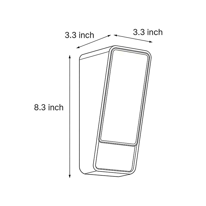 Product size diagrams for led wall light outdoor waterproof 8.3inch * 3.3inch * 3.3inch.