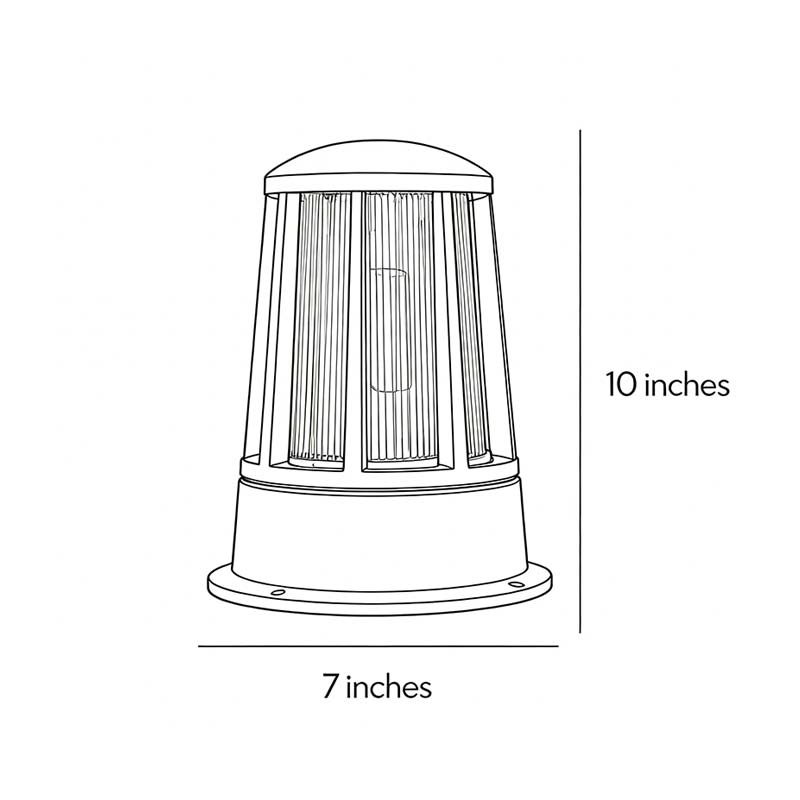 Product specification diagram for outdoor garden path lamps 10 inch * 7 inch.