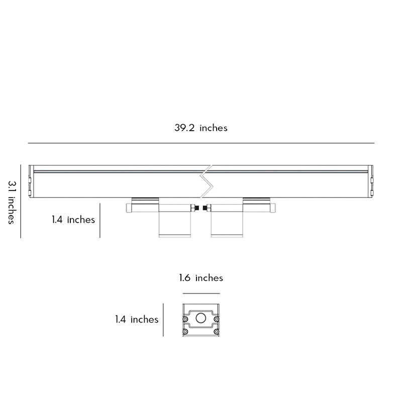 Product specification diagram for led strip lights on wall 39.2inch * 3.1inch.